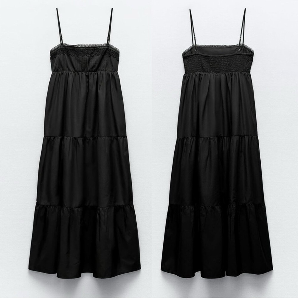 ZARA TIERED POPLIN MIDI DRESS Size Medium - Picture 2 of 4